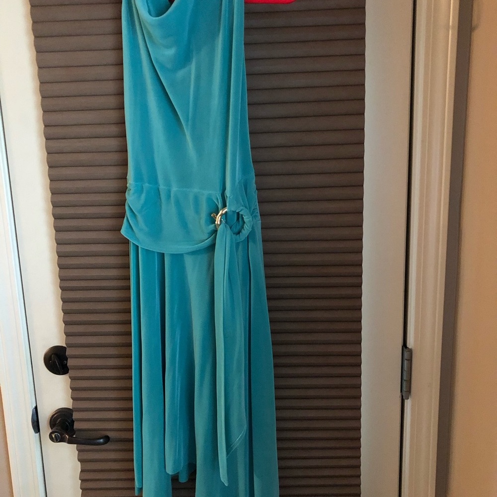 Cache halter dress, aqua in color